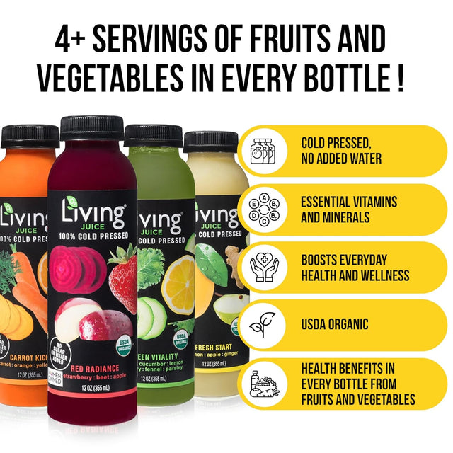 O2 Living Juice Cold-Pressed Juice, 1-Day Juice Cleanse, No Sugar or Water Added, Loaded with Nutrients, Vitamins, Enzymes, and Minerals, Detox Drinks for Body Cleansing (12Oz, 8 Bottles)