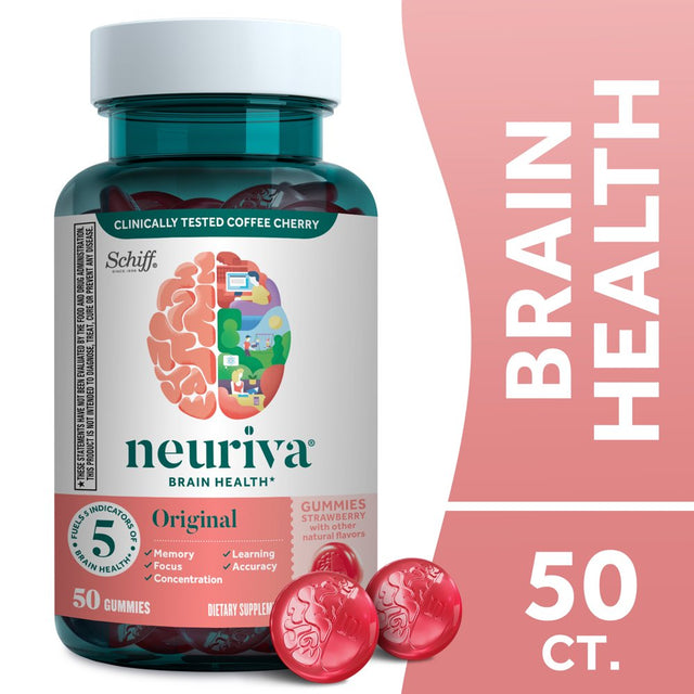 Neuriva Original Brain Health Support Strawberry Gummies (50 Count), Brain Support with Phosphatidylserine & Decaffeinated, Clinically Tested Coffee Cherry