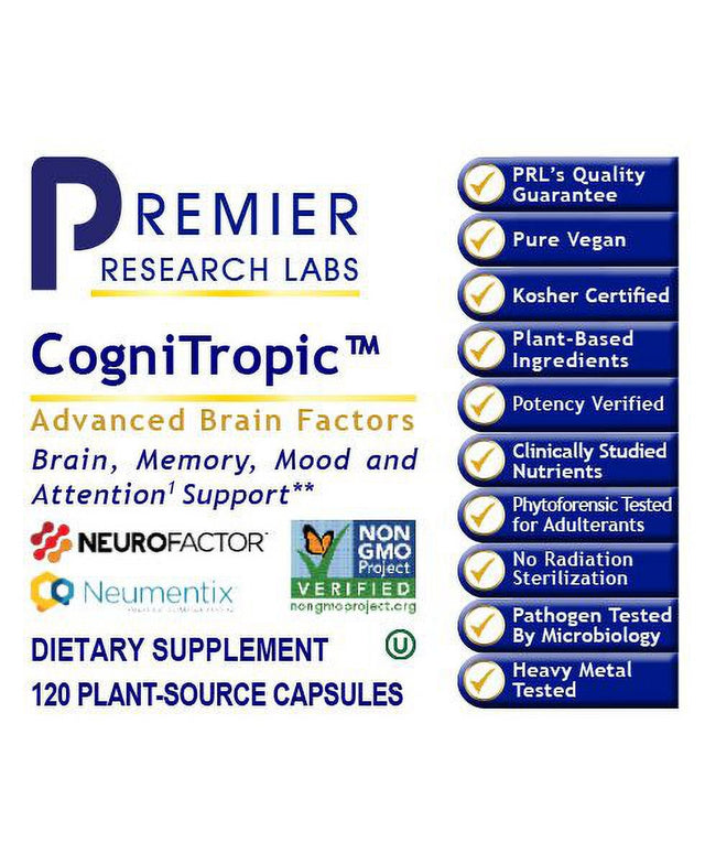 Premier Research Labs Cognitropic - Supports Memory, Thinking, Learning & Attention with Spearmint Extract, Organic Rosemary Leaf, Choline & Whole Coffee Fruit Extract - 120 Plant-Source Capsules