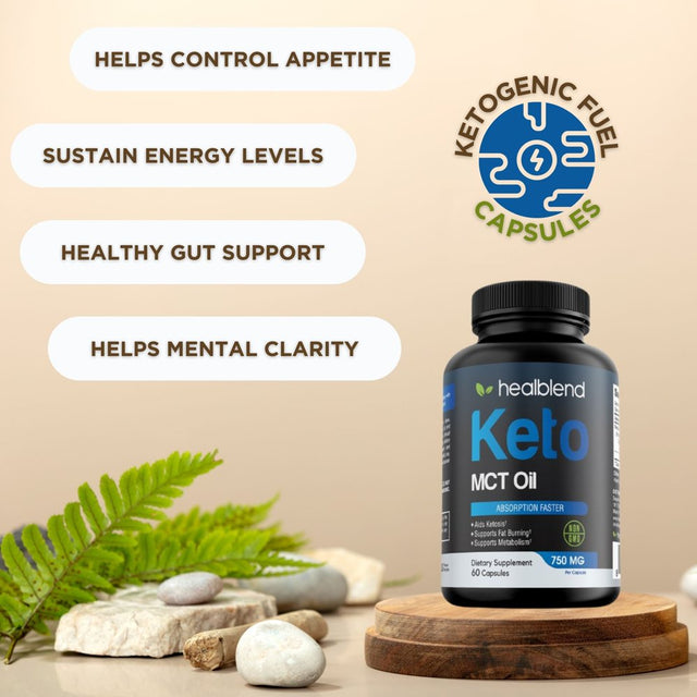 Healblend Keto MCT Oil Capsules 3000Mg - Natural Exogenous Ketones, Ketosis Diet Pills Support Energy & Fat Burner - Ketogenic Supplements for Men Women - 60 Count