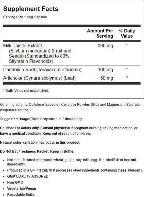 NOW Supplements, Double Strength Milk Thistle Extract 300 Mg Silymarin (240 Mg), 50 Veg Capsules