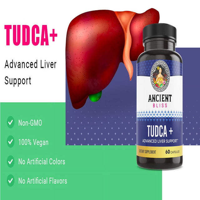 Ancient Bliss TUDCA 500Mg, (Tauroursodeoxycholic Acid)- Bile Salts Liver Support Supplement, Natural Bitter Taste- Vegan , Non GMO, Gluten Free Capsules