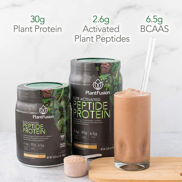 Plantfusion Elite Activated Peptide Sport Vegan Protein Powder - 30G Premium Plant Based Protein, 6.5G Bcaas - Keto, Gluten Free, Soy Free, Non-Dairy, No Sugar, Non-Gmo - Rich Chocolate 1 Lb