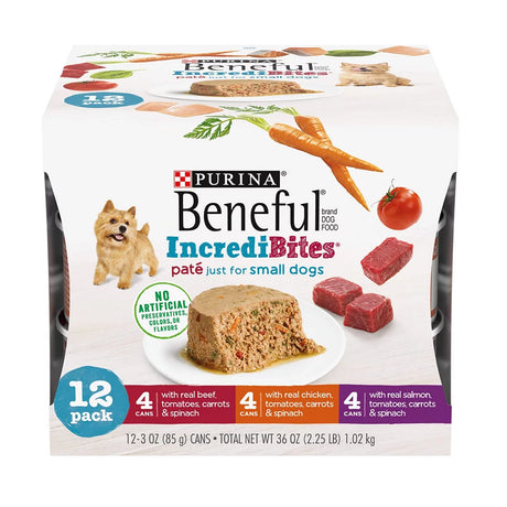 Purina Beneful Small Breed Wet Dog Food Variety Pack, Incredibites Pate - (2 Packs of 12) 3 Oz per Can, on the Go Snack, Perfect for Everyday Meal