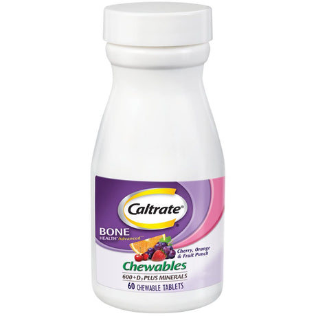 Caltrate Chewables 600 plus D3 plus Minerals Calcium Vitamin D Supplement, Cherry, Orange and Fruit Punch - 60 Count