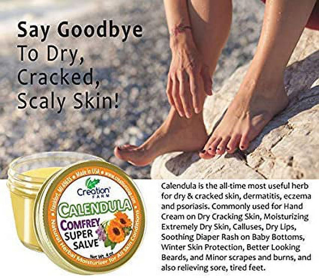 Calendula Comfrey Salve 2 Pack 4 Oz Jars, Herbal Skin Rash Ointment, Wound Treatment by Creation Farm