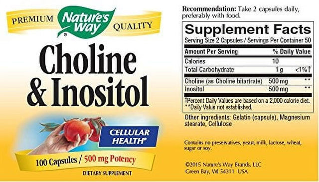 Nature S Way Choline & Inositol, Brain Health*, Cellular Energy*, Mg per Serving, 100 Capsules