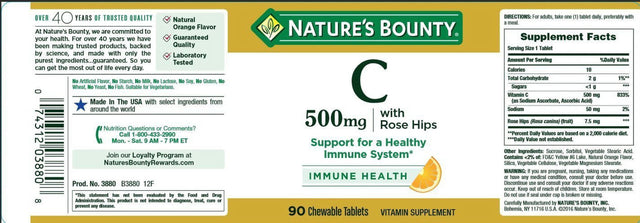 Nature'S Bounty Vitamin C 500 Mg with Rose Hips Chewable Tablets, Orange Flavor 90 Ea (Pack of 3)