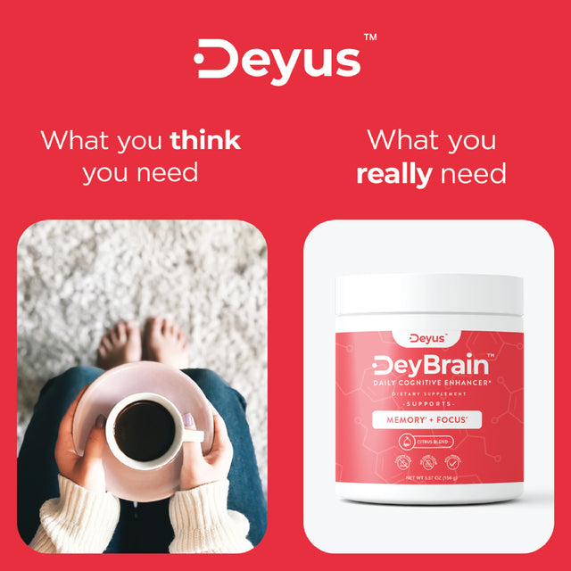 Deybrain by Deyus - Nootropic Brain Booster Supplement | Supports Memory, Focus & Concentration | Keto Friendly | Drink Mix Powder W/ Vitamin B6 | Alpha GPC | Theanine | Bacopa Monnieri | Huperzine A