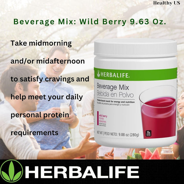 HERBALIFE Beverage Mix: Wild Berry 9.88 Oz.(280G) Protein-Based Snack for Energy and Nutrition, Helps Satisfy Hunger Cravings between Meals, 0 Sugar, Naturally Flavored