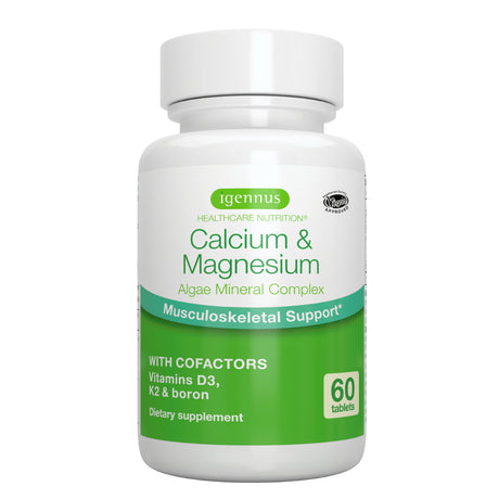 Calcium & Magnesium 2:1, Plant Based Algae Mineral Complex, Bone & Teeth Support, High Absorption Formula with Cofactors Boron, Vitamin D3 & K2, Vegan, 60 Tablets, by Igennus…