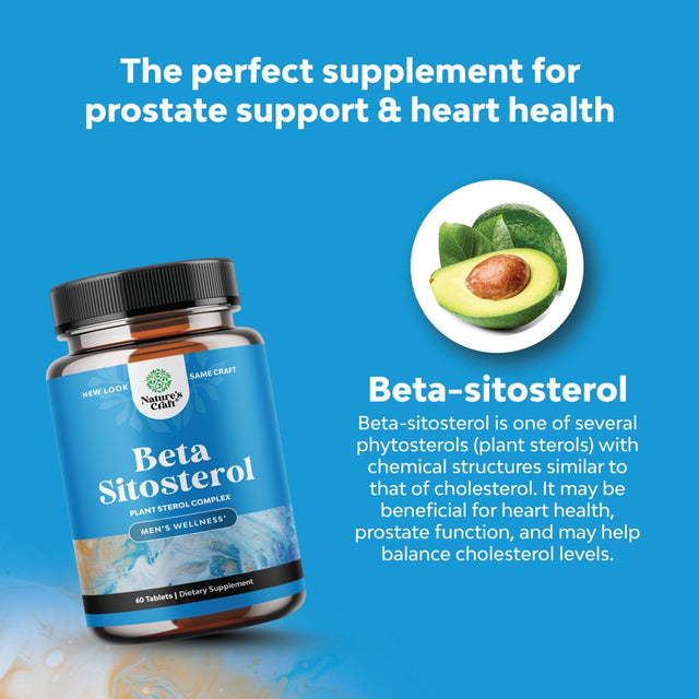 Plant Sterols Complex with Beta Sitosterol - 500Mg Beta-Sitosterol Sterols and Stanols Supplement for Heart Health and Prostate Support - Heart and Prostate Health Supplement for Men - 60 Tablets