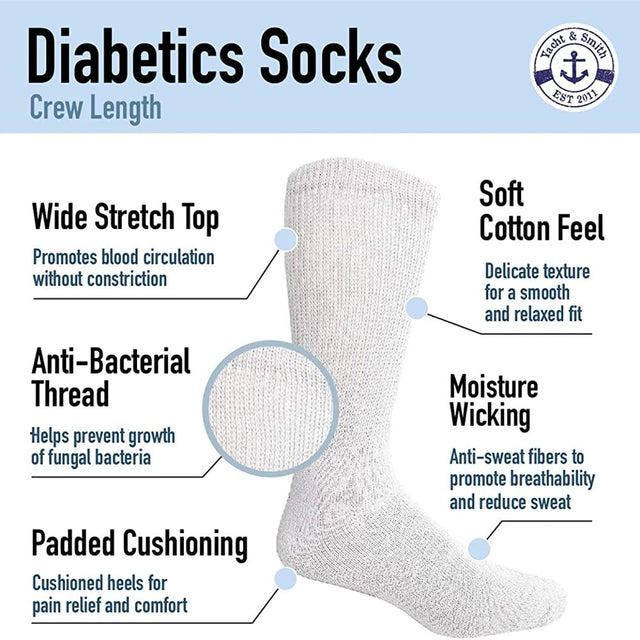 Yacht & Smith King Size Loose Fit Non-Binding Soft Cotton Diabetic Crew & Ankle Socks, Bulk Value Pack