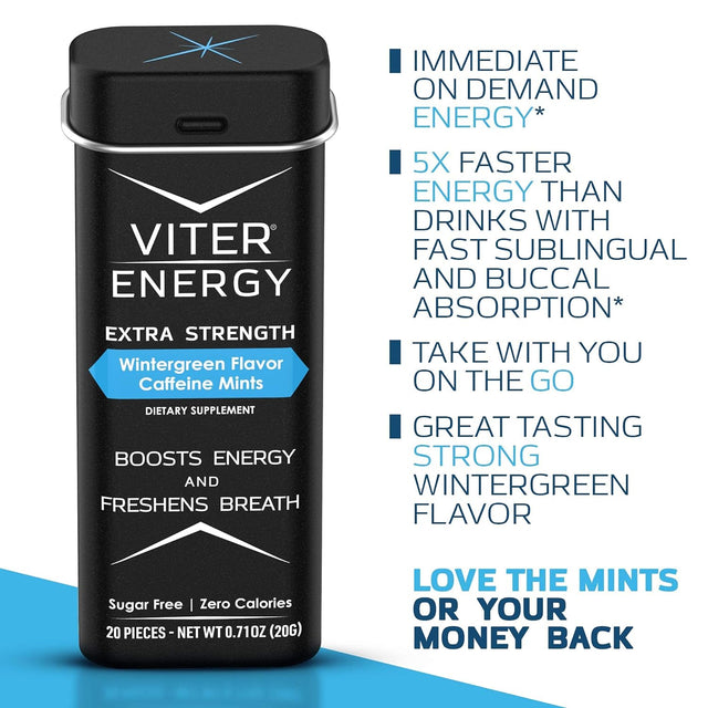 Viter Energy Extra Strength Caffeine Mints All 3 Flavors 6 Pack Bundle for 18 Total Packs - 80Mg Caffeine, B Vitamins, Sugar Free, Vegan, Powerful Energy Booster for Focus and Alertness