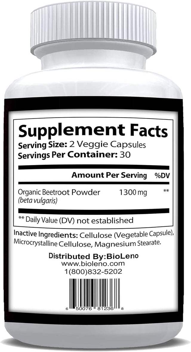 Bioleno Premium Red Beetroot Powder Capsule - Natural Beet Root Powder Helps Supports Blood Pressure, Athletic Performance, Digestive, Immune System - Non-Gmo & Gluten-Free | 60 Capsules