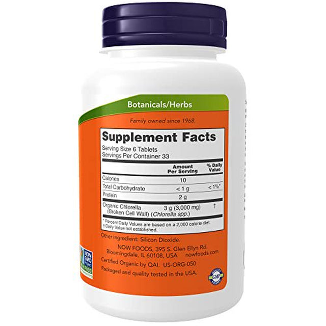 NOW Supplements, Organic Chlorella 500 Mg with Naturally Occurring Chlorophyll, Beta-Carotene, Mixed Carotenoids, Vitamin C, Iron and Protein, 200 Tablets