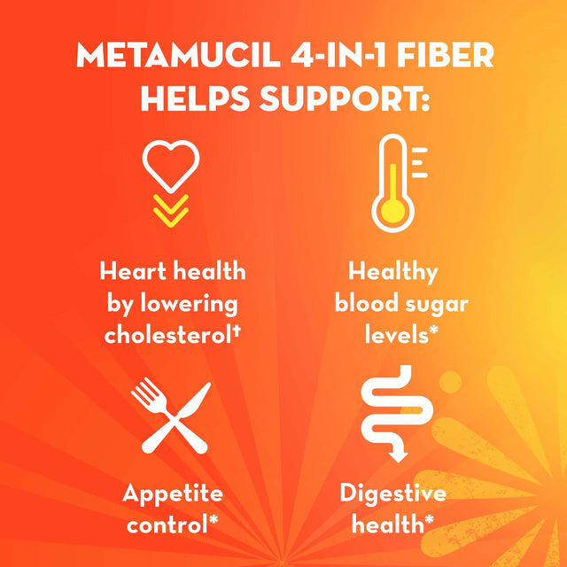 Metamucil Premium Blend Daily Fiber Supplement, Psyllium Husk Fiber Powder, with Stevia, 72 Ct