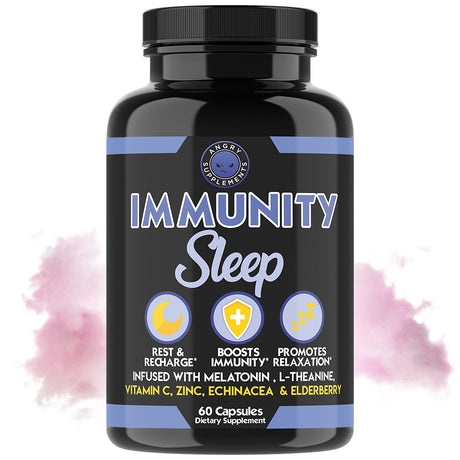 Immunity Sleep - Night-Time Sleep Aid Immune System Formula with Melatonin, L-Theanine, Vitamin C, Zinc, & Elderberry