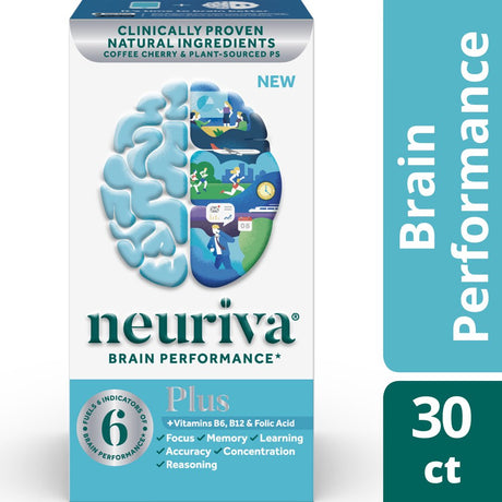 Neuriva plus Brain Health Supplement (30 Count), Brain Support with Natural Ingredients (Coffee Cherry & Plant Sourced Phosphatidylserine), 2 Pack