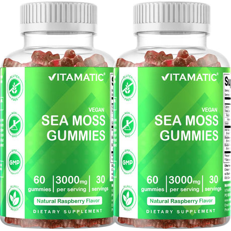 2 Pack Vitamatic Irish Sea Moss Gummies - 3000 Mg - 60 Vegan Gummies - Made with Bladderwrack & Burdock Root - Seamoss Supplement for Thyroid, Energy, Immune Support