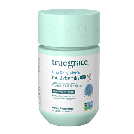 True Grace Men'S 40+ One Daily Multivitamin Fermented Minerals, Organic Adaptogens & Mushrooms Whole Body Balance Immune, Endurance, Bone & Heart Support Supplement - Non-Gmo - 60 Vegan Tablets