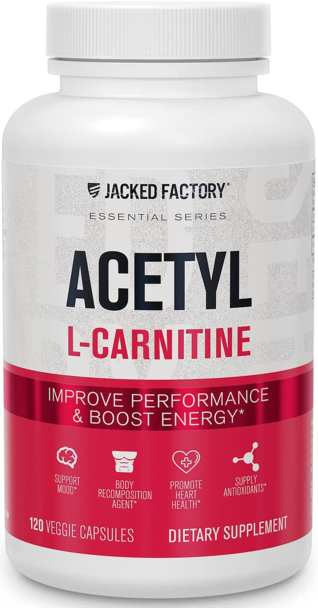 Jacked Factory Acetyl L Carnitine 750Mg Supplement - Extra Strength L-Carnitine (ALCAR) for Energy, Body Recomposition, Memory & More - Zero Fillers - 120 Non GMO Veggie Pills