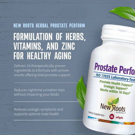 New Roots Herbal Prostate Perform Supplement - 30 Softgels - Saw Palmetto with Vitamins & Zinc. Relieves Weak Urine Flow, Incomplete Voiding, Frequent Urination, Works in 7 to 10 Days