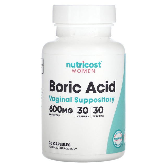 Nutricost Boric Acid 600Mg, 30 Capsules - Vaginal Suppository - Supplement