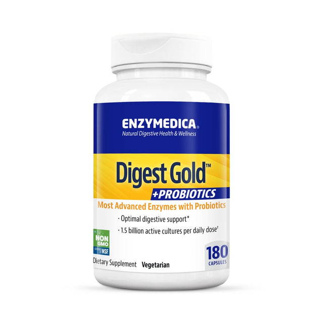 Enzymedica Digest Gold + Probiotics, 2-In-1 Formula for Gut Health, Digestive Enzymes & 1.5 Billion Active Probiotic Cultures, 180 Count