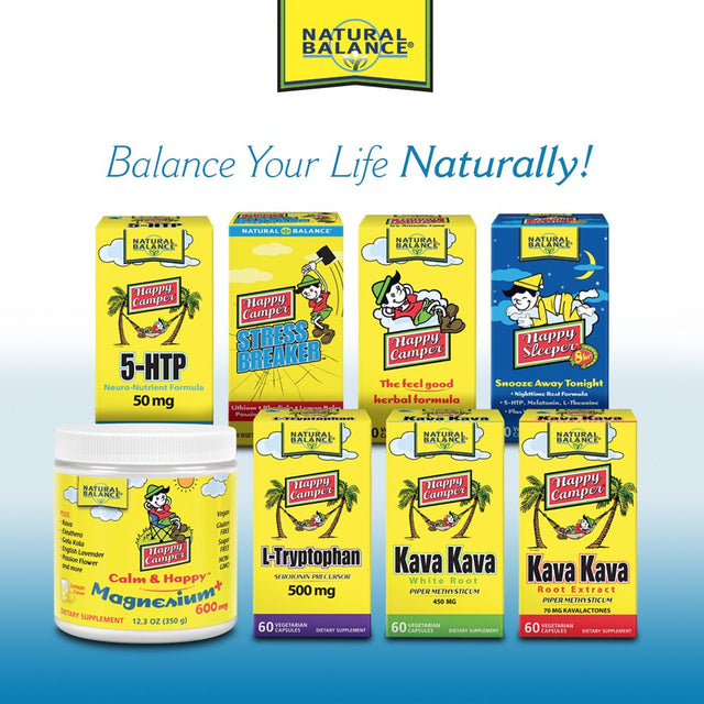 Natural Balance HTP Calm | Herbal Supplement Helps Support Mood, Relaxation & Stress | Vitamin B-6, Kava Kava & St. Johns Wort | 60 Caps