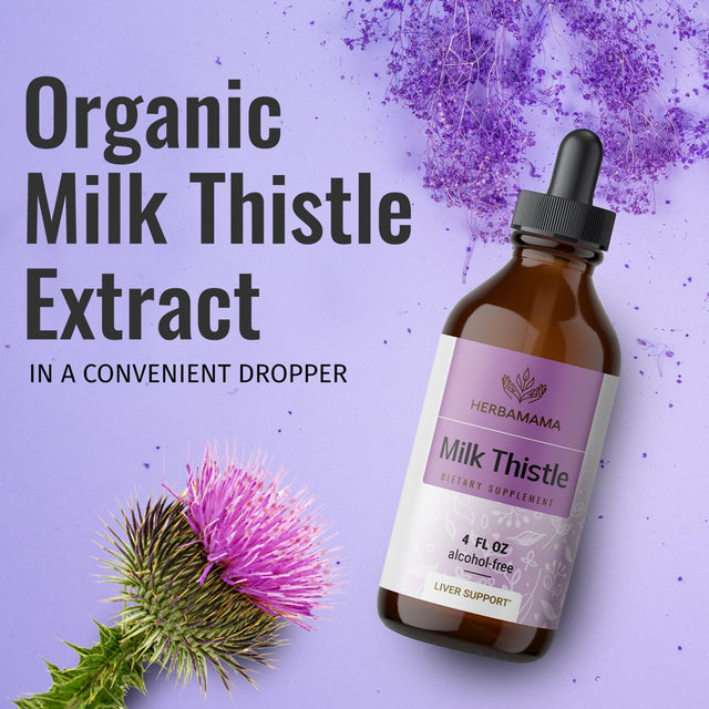 HERBAMAMA Milk Thistle Liquid Extract - Liver Detox, Bone Health & Immune Support 4 Fl Oz