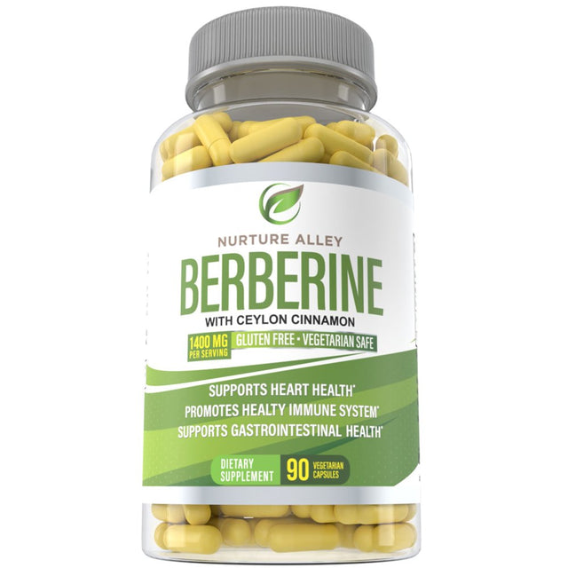 Nurture Alley Berberine Hcl 1400Mg - Berberine Hcl 1200Mg plus Organic Ceylon Cinnamon 200Mg - 90 Capsules - Supports Glucose Metabolism, Weight Management