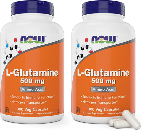 Now L-Glutamine 500Mg 300 Veg Capsules (Pack of 2) - Non-Gmo Supplement - Vegan Lglutamine 500 Mg Caps