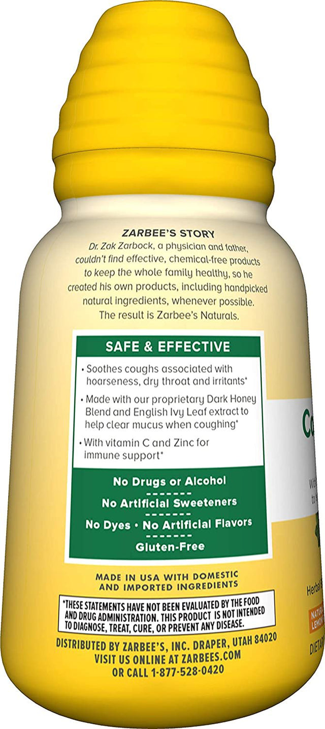 Zarbee'S Naturals Cough Syrup + Mucus Reducer, Dark Honey & Lemon, 8 Oz (Pack of 2)