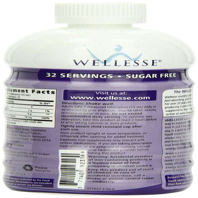 WELLESSE Liquid Mineral Supplement, Iron, Natural Berry, 16 Ounce