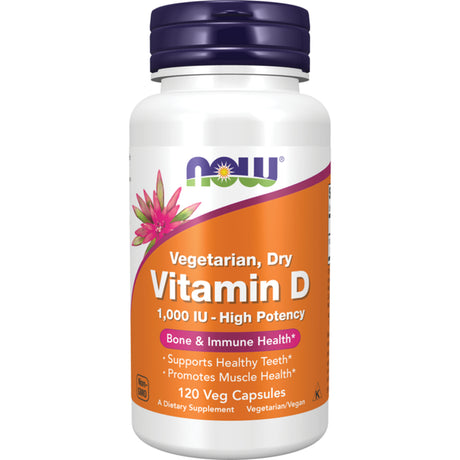 NOW Supplements, Vitamin D 1,000 IU Dry, High Potency, Strong Bones*, Structural Support*, 120 Veg Capsules