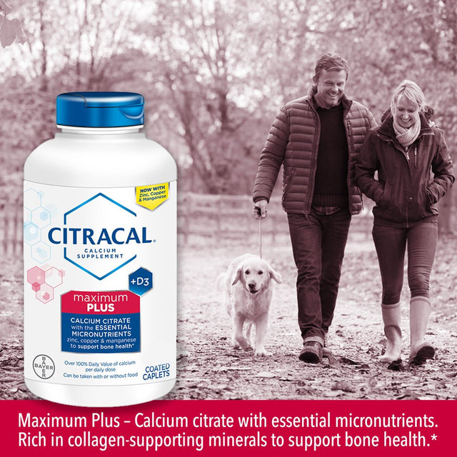 Citracal Maximum Plus, Highly Soluble, Easily Digested, 650 Mg Calcium Citrate with 1000 IU Vitamin D3, Bone Health Supplement for Adults, Caplets, 120 Count