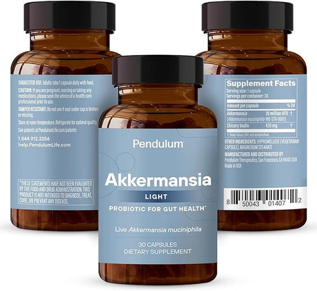 Pendulum Akkermansia Light - the ONLY Brand with Akkermansia | a Live Probiotic Supplement for Women and Men - Increases GLP-1, Improves Digestive Health, Includes Fiber