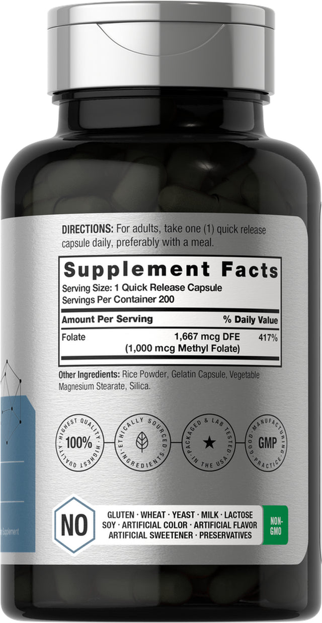 Methyl Folate 1000 Mcg | 200 Capsules | Methyl Folate 5-MTHF | by Horbaach