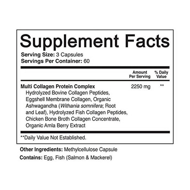 Nutriflair Multi Collagen Peptides 2250Mg, 180 Capsules - Type I, II, III, V, X - Collagen Supplements Complex Powder Pills for Women and Men - Hydrolyzed Protein, Healthy Hair, Skin, Nails - Non-Gmo