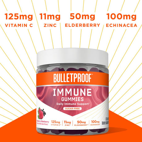 Immune Sugar-Free Gummies, 60 Count, Elderberry Raspberry Flavor | Vitamin C, Zinc, Echinacea, Elderberry | Bulletproof Keto Supplement for a Wellness, Mood, Heart, Hormone Balance