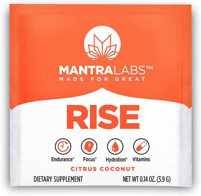 RISE Hydration Drink | Keto Friendly Nootropic Hydration Powder Packets with Vitamins & Antioxidants. Focus, Energy, 0 Caffeine | Paleo Diet Friendly | Citrus Coconut 10 Pack by MANTRA Labs