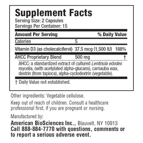 Immpower D3 AHCC plus Vitamin D3 30 Vegetarian Capsules