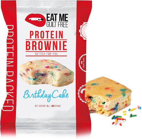 Eat Me Guilt Free Birthday Cake Protein-Packed Brownie - 14G Protein, Low Carb, Keto-Friendly, Low Sugar, Non GMO, No Preservatives, Low Calorie Snack or Dessert | 12 Count