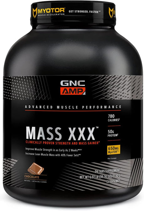 GNC AMP Mass XXX with Myotor Protein Powder | Targeted Muscle Building and Workout Support Formula with BCAA and Creatine | Chocolate | 13 Servings