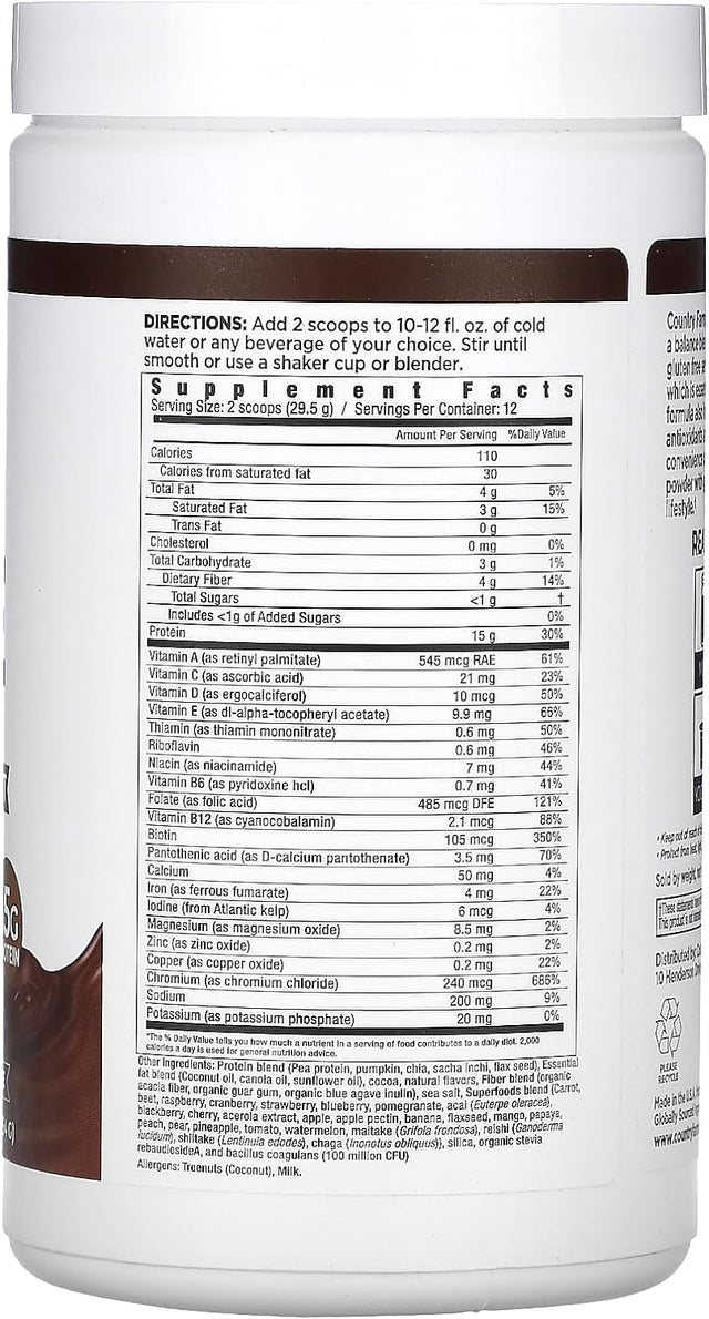 All-In-One Super Shake Meal Replacement 15G Plant Protein Dietary Supplement with Superfoods, Vitamins, Probiotics and Prebiotics, 12 Servings, Chocolate, 12.48 Oz