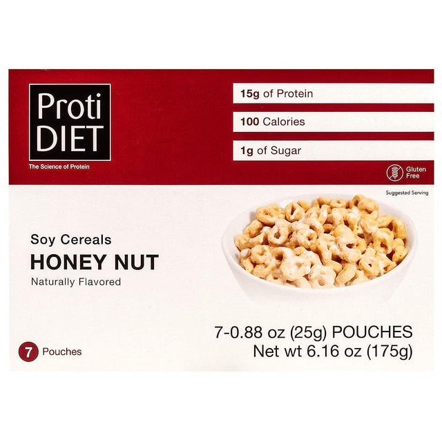 Protidiet High Protein Honey Nut Soy Cereal, 15G Protein, Low Calorie, Low Sugar, Low Fat, No Gluten Ingredients, KETO Diet Friendly, Ideal Protein Compatible, 7 Servings/Box