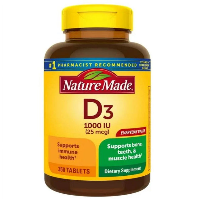 Nature Made Vitamin D3 1000 IU (25 Mcg) Tablets, Dietary Supplement for Bone and Immune Health Support, 350 Count