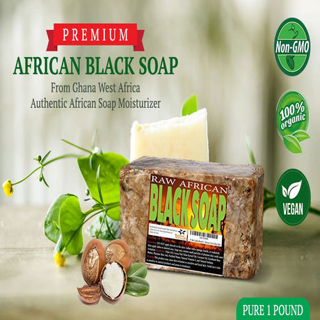 Premium African Black Soap - 1Lb Raw Organic Soap for Acne, Dry Skin, Rashes, Scar Removal, Face & Body Wash Bulk