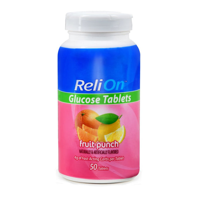 Relion Fruit Punch Glucose Tablets, 50 Ct